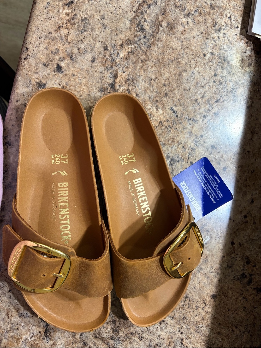 Birkenstock cognac Madrid Sandals with Gold Buckles